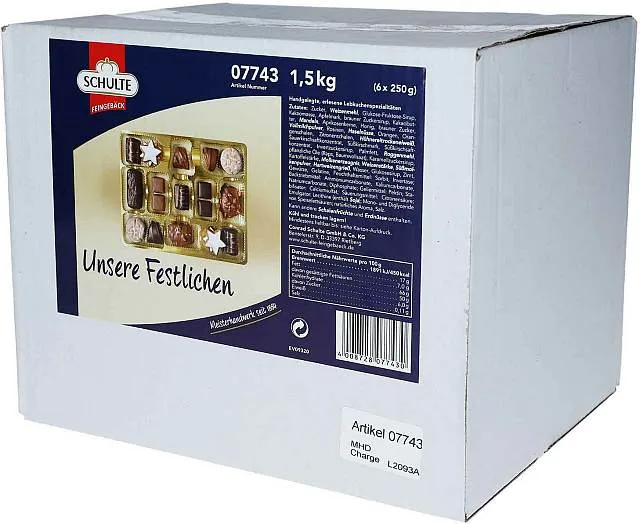 Schulte Unsere Festlichen Weihnachtsmischung 1,5 kg im Karton mit Lebkuchen-Spezialitäten