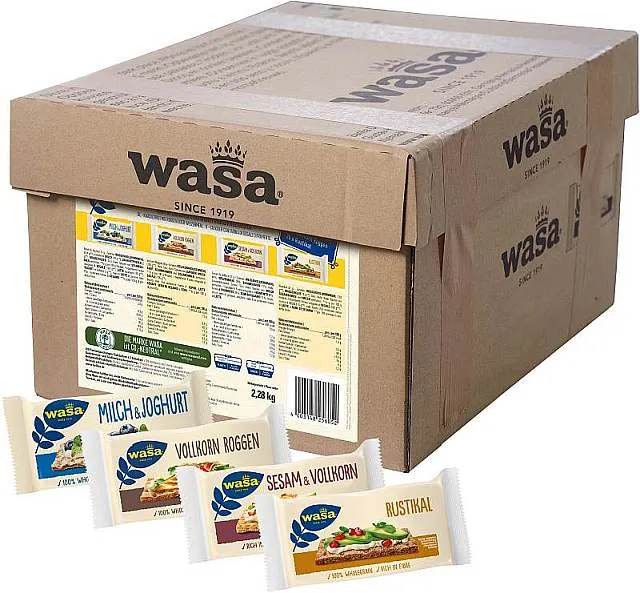 Wasa Knäckebrot Sortiment in Box mit Portionspäckchen für Frühstücksbuffet