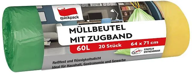 Müllbeutel 60l 20 Stck mit Zugband | CaterPoint.de