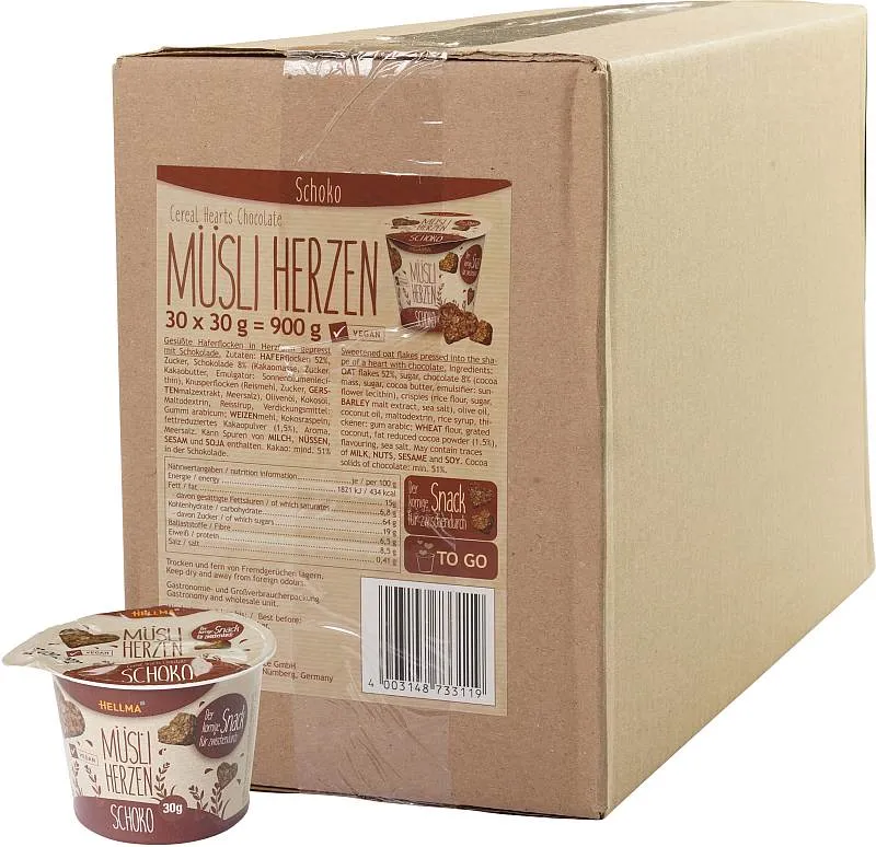 HELLMA Müsliherzen Schoko 30 x 30g | CaterPoint.de HELLMA Müsliherzen Schoko 30 x 30g | CaterPoint.de