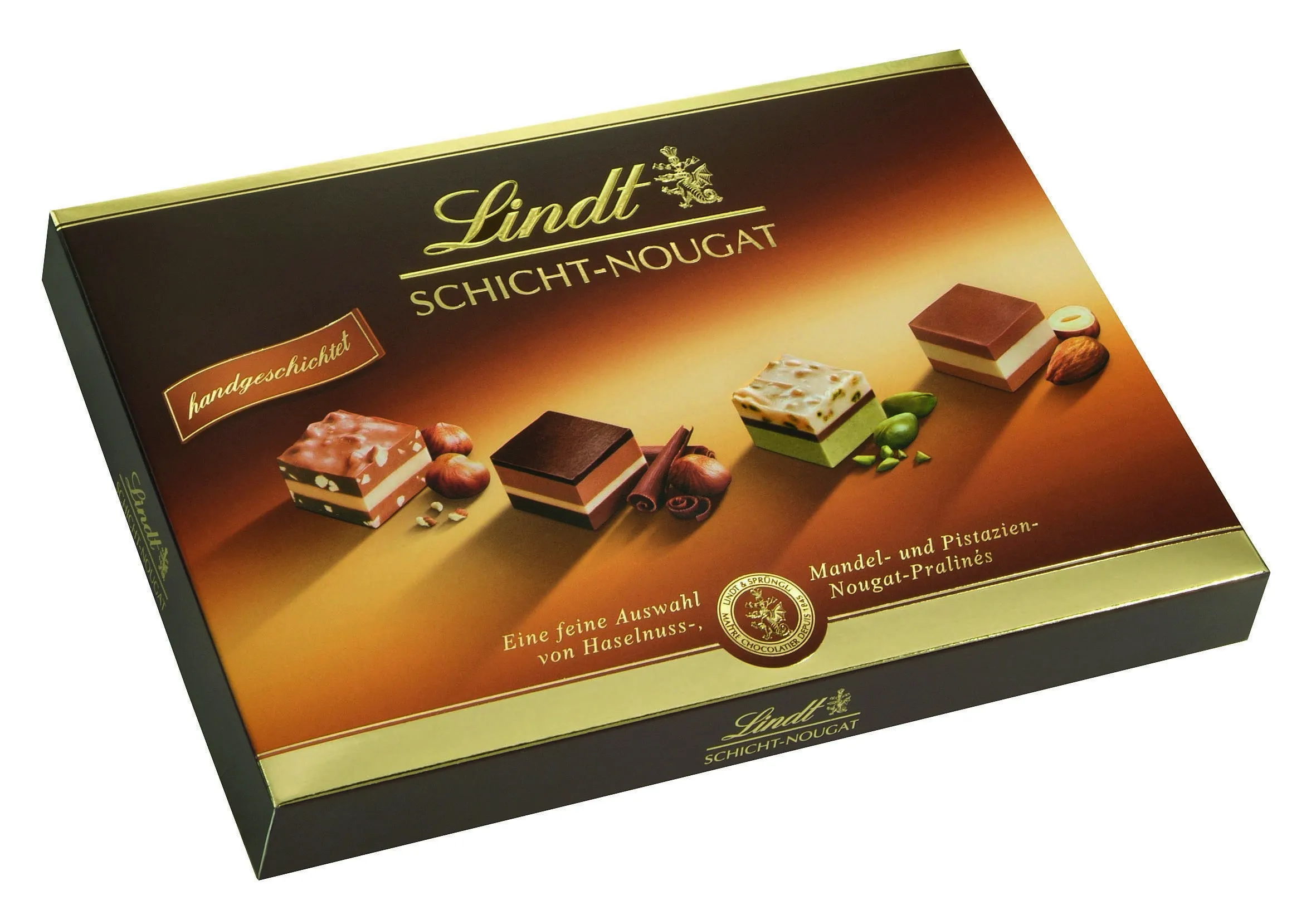 Lindt-Schicht-Nougat-Pralines-125g Lindt Schicht-Nougat Pralinés 125g | Caterpoint.de