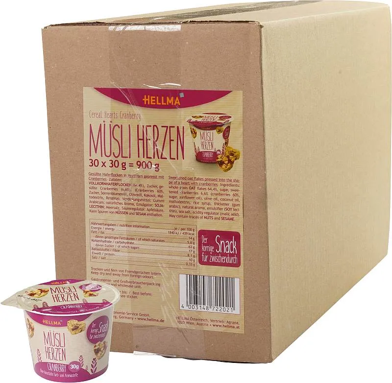 HELLMA Müsliherzen Cranberry 30 x 30g | CaterPoint.de HELLMA Müsliherzen Cranberry 30 x 30g | CaterPoint.de