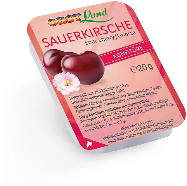 Obstland Konfitüre Sauerkirsch 100 x 20g | CaterPoint.de Obstland Konfitüre Sauerkirsch 100 x 20g | CaterPoint.de