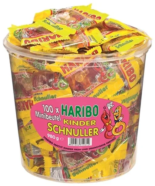 Haribo Kinder Schnuller Minibeutel 100 Stück in Runddose | CaterPoint.de