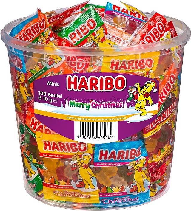 Haribo Merry Christmas 100 Minibeutel in Runddose