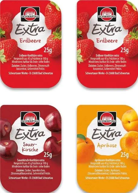 Schwartau Extra Konfitüre sortiert 100 x 25g | CaterPoint.de Schwartau Extra Konfitüre sortiert 100 x 25g | CaterPoint.de