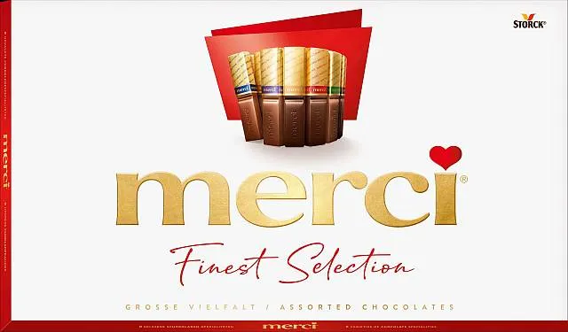 Merci Finest Selection Große Vielfalt 400g Präsenttafel von Storck mit einzeln verpackten Schokoladenspezialitäten