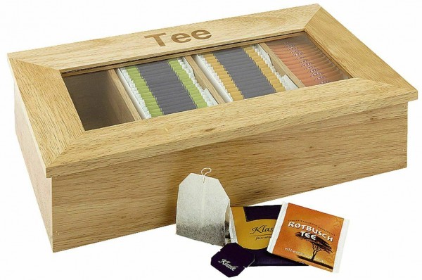 Teebox aus Holz mit Sichtfenster