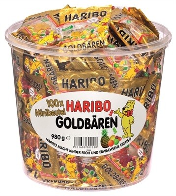 Haribo Goldbären Minibeutel 100 Stück in Runddose | CaterPoint.de